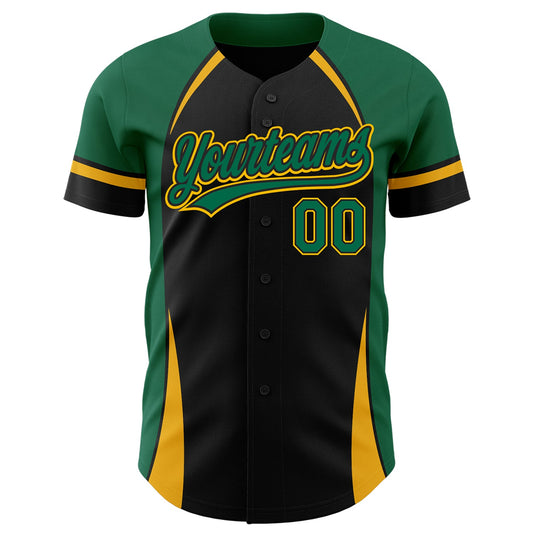 Custom Black Kelly Green-Gold 3D Pattern Design Curve Solid Authentic Baseball Jersey - Sky-Custom