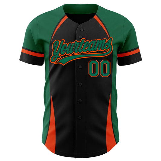 Custom Black Kelly Green-Orange 3D Pattern Design Curve Solid Authentic Baseball Jersey - Sky-Custom