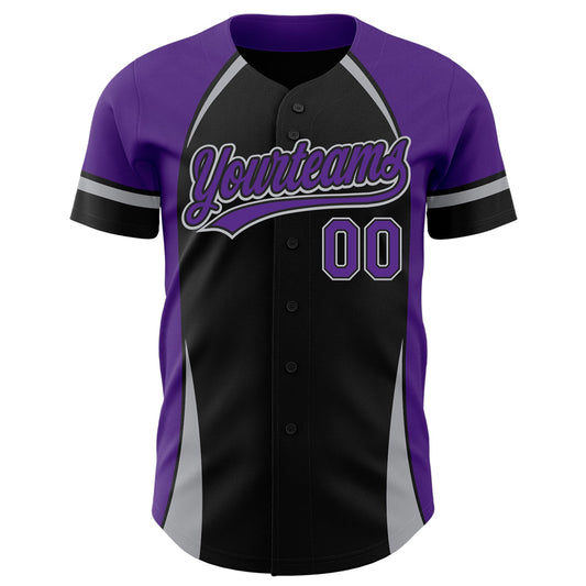 Custom Black Purple-Gray 3D Pattern Design Curve Solid Authentic Baseball Jersey - Sky-Custom