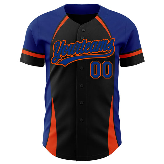 Custom Black Royal-Orange 3D Pattern Design Curve Solid Authentic Baseball Jersey - Sky-Custom