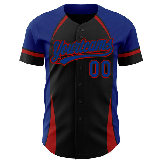 Custom Black Royal-Red 3D Pattern Design Curve Solid Authentic Baseball Jersey - Sky-Custom