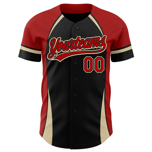 Custom Black Red-Cream 3D Pattern Design Curve Solid Authentic Baseball Jersey - Sky-Custom