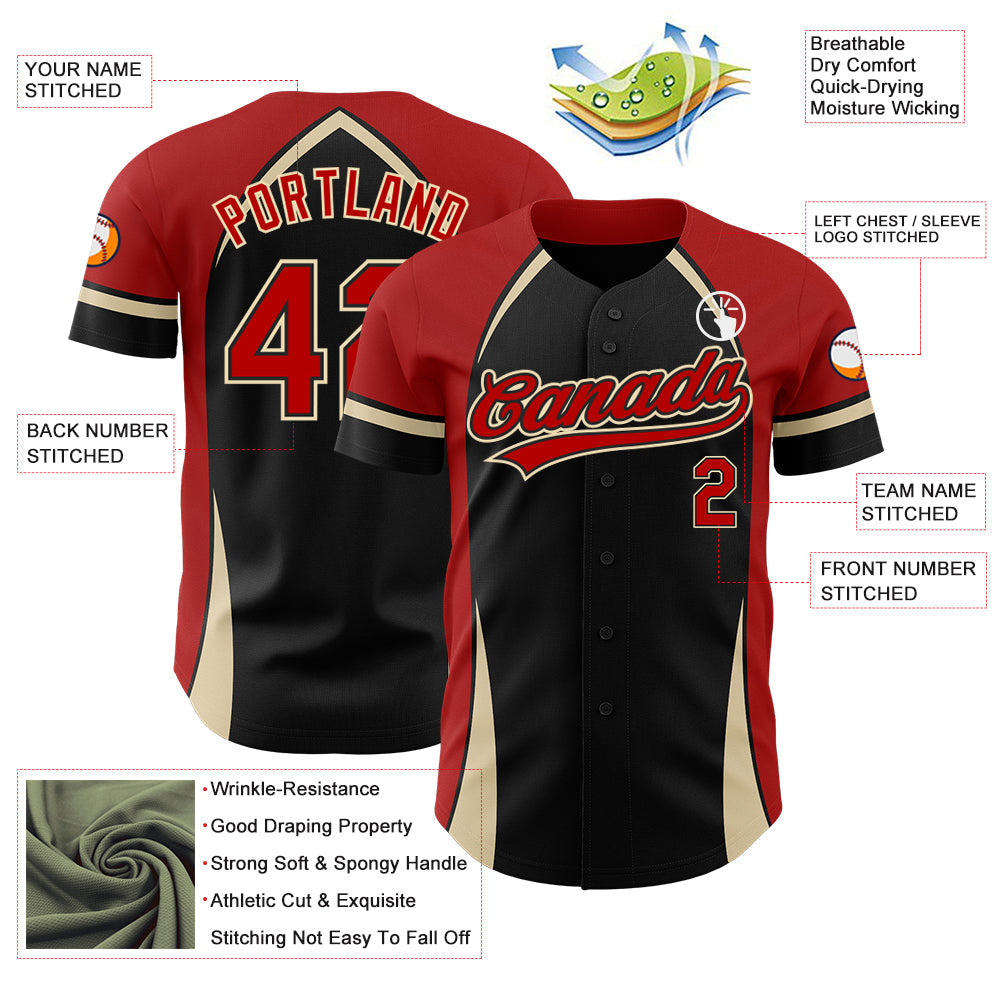 Custom Black Red-Cream 3D Pattern Design Curve Solid Authentic Baseball Jersey - Sky-Custom