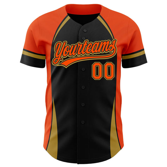 Custom Black Orange-Old Gold 3D Pattern Design Curve Solid Authentic Baseball Jersey - Sky-Custom