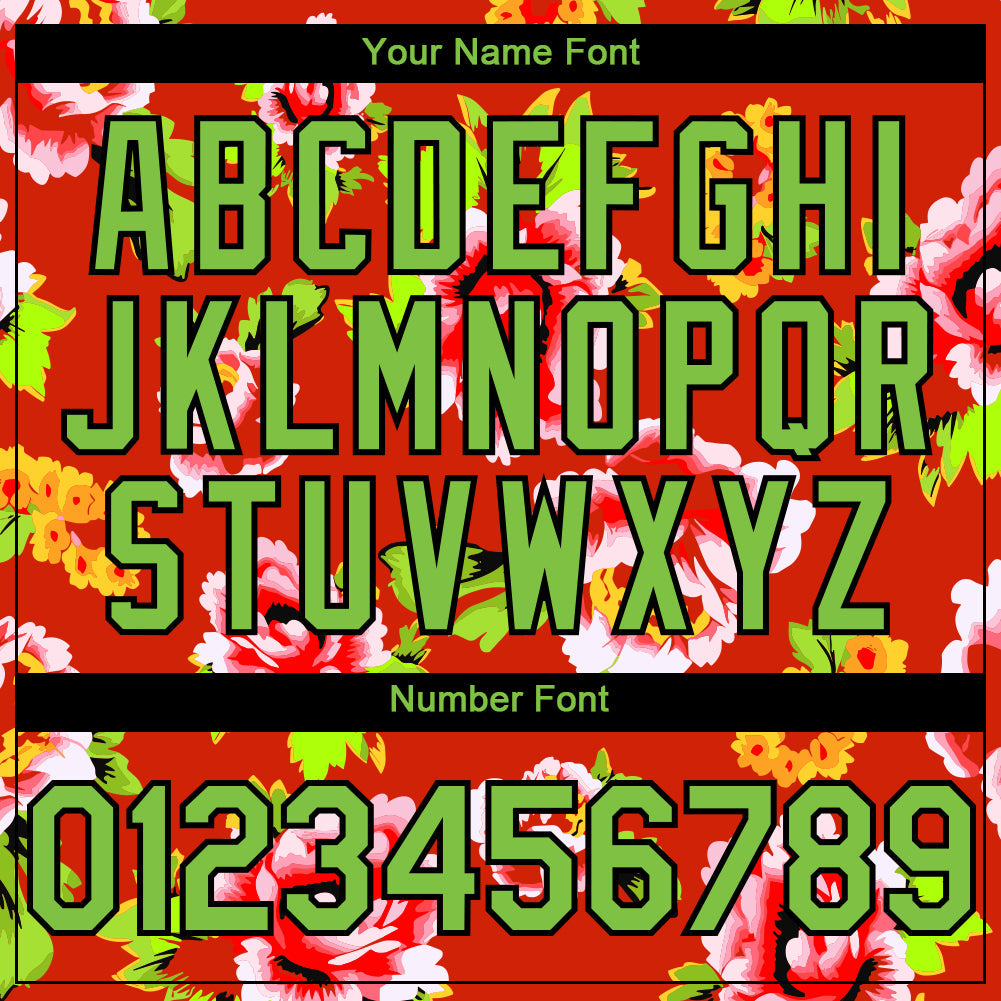 Custom Red Neon Green-Black 3D Pattern Design Northeast China Big Flower Authentic Baseball Jersey - Sky-Custom