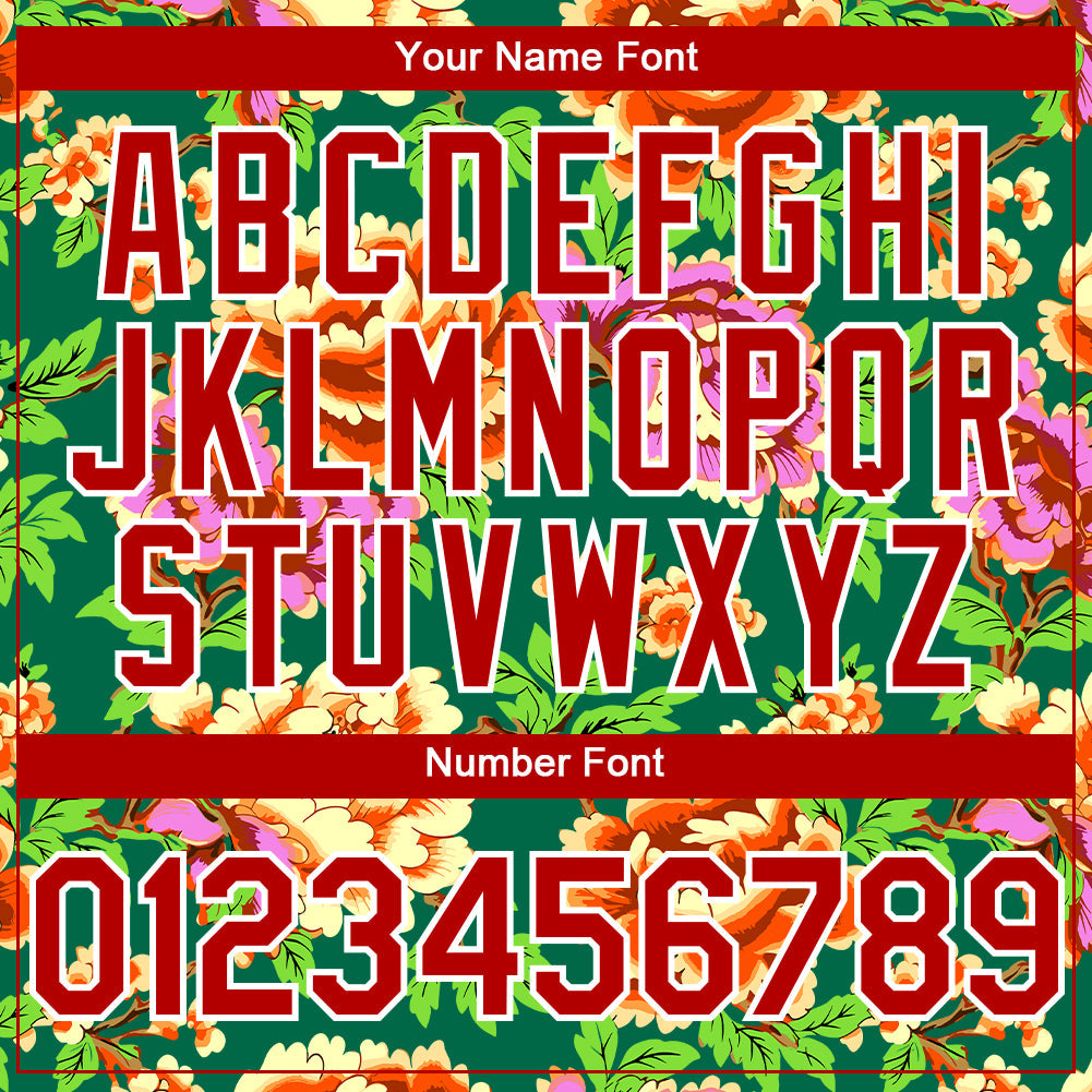 Custom Kelly Green Red-White 3D Pattern Design Northeast China Big Flower Authentic Baseball Jersey - Sky-Custom