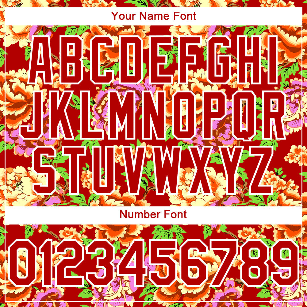 Custom Red White 3D Pattern Design Northeast China Big Flower Authentic Baseball Jersey - Sky-Custom