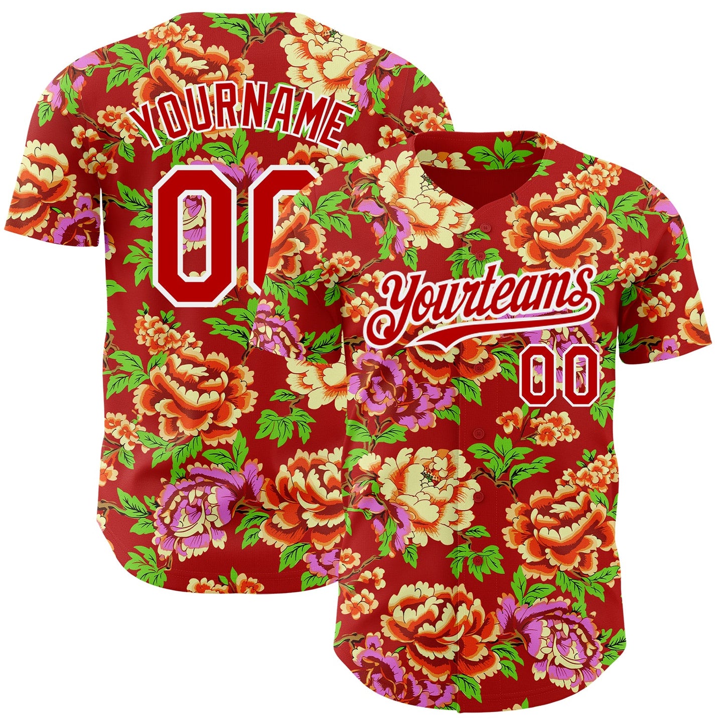 Custom Red White 3D Pattern Design Northeast China Big Flower Authentic Baseball Jersey - Sky-Custom