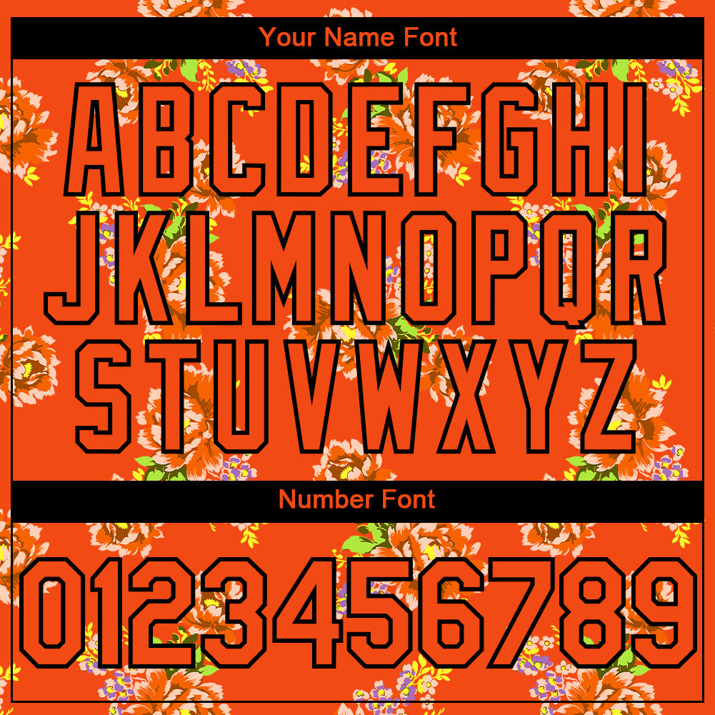 Custom Orange Black 3D Pattern Design Northeast China Big Flower Authentic Baseball Jersey - Sky-Custom