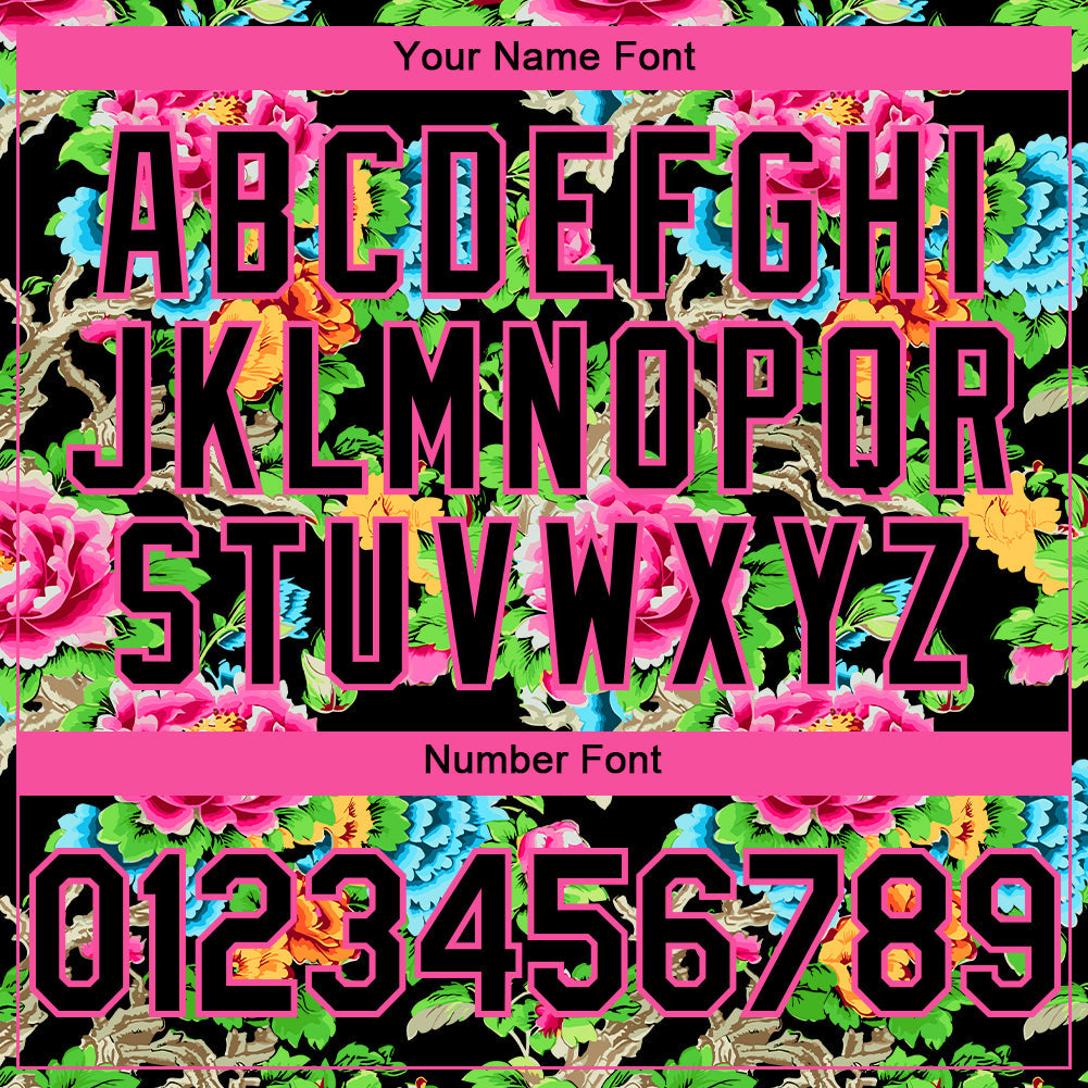 Custom Black Pink 3D Pattern Design Northeast China Big Flower Authentic Baseball Jersey - Sky-Custom