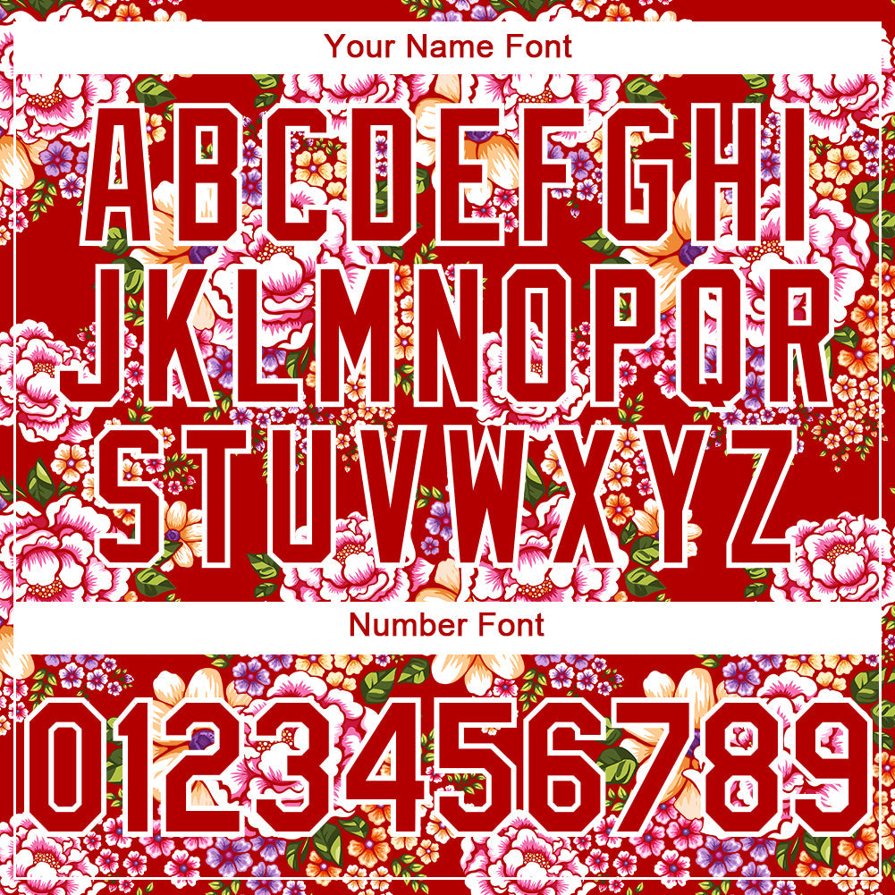 Custom Red White 3D Pattern Design Northeast China Big Flower Authentic Baseball Jersey - Sky-Custom