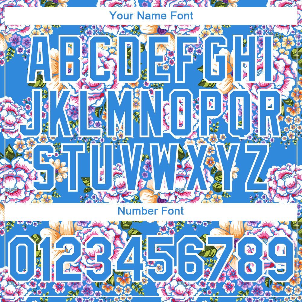 Custom Electric Blue White 3D Pattern Design Northeast China Big Flower Authentic Baseball Jersey - Sky-Custom