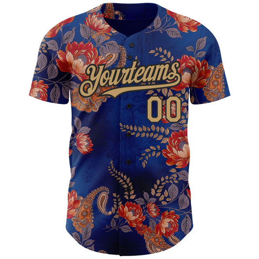 Custom Navy Old Gold-Black 3D Pattern Design Northeast China Big Flower Authentic Baseball Jersey - Sky-Custom