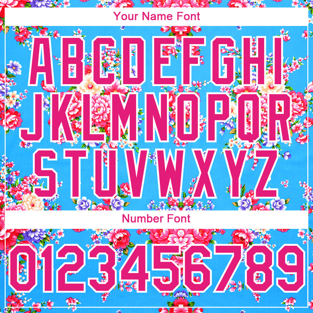 Custom Electric Blue Hot Pink-White 3D Pattern Design Northeast China Big Flower Authentic Baseball Jersey - Sky-Custom