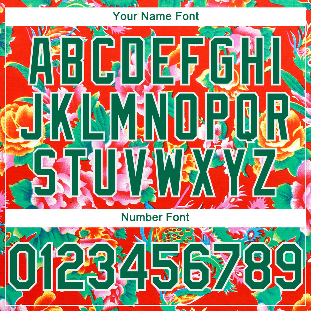 Custom Red Kelly Green-White 3D Pattern Design Northeast China Big Flower Authentic Baseball Jersey - Sky-Custom