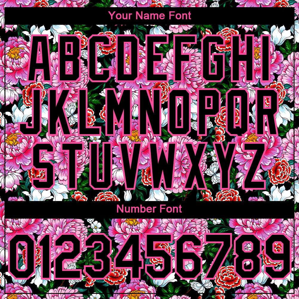 Custom Pink Black 3D Pattern Design Northeast China Big Flower Authentic Baseball Jersey - Sky-Custom