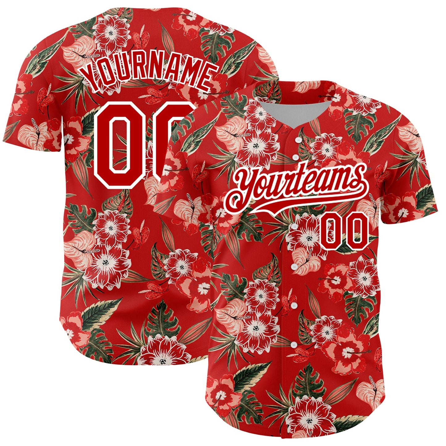 Custom Red White 3D Pattern Design Northeast China Big Flower Authentic Baseball Jersey - Sky-Custom