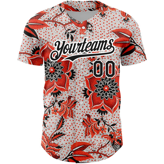 Custom Red Black-White 3D Pattern Design Northeast China Big Flower Authentic Baseball Jersey - Sky-Custom