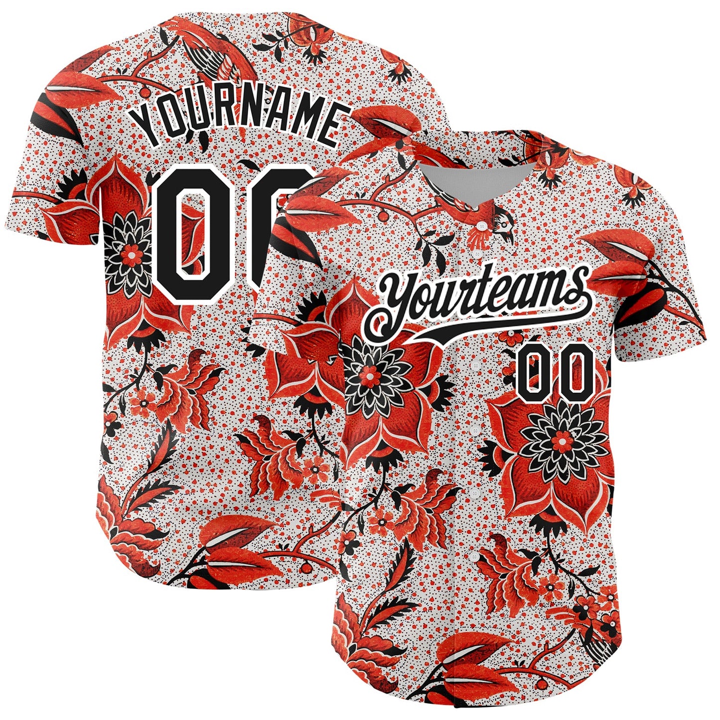 Custom Red Black-White 3D Pattern Design Northeast China Big Flower Authentic Baseball Jersey - Sky-Custom
