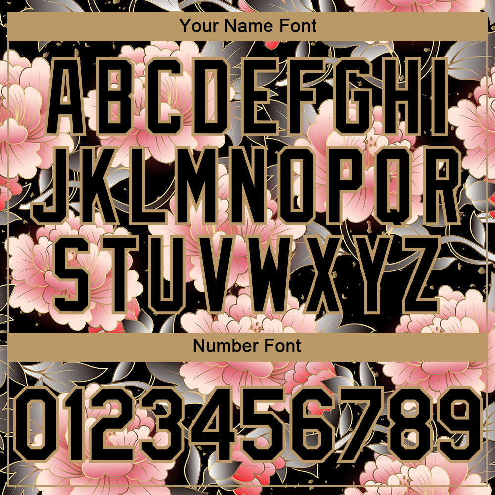 Custom Black Old Gold 3D Pattern Design Northeast China Big Flower Authentic Baseball Jersey - Sky-Custom