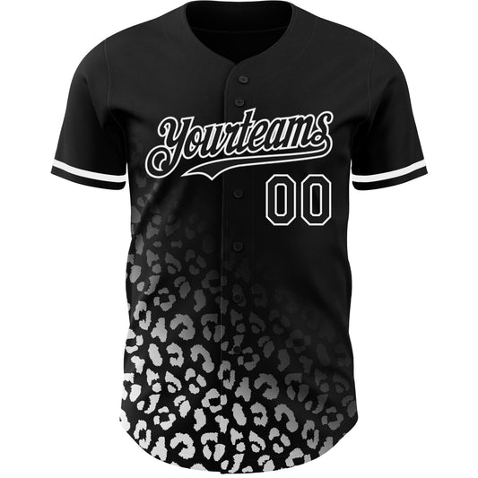 Custom Black White 3D Pattern Design Leopard Print Fade Fashion Authentic Baseball Jersey - Sky-Custom