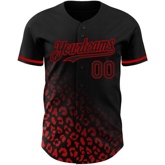 Custom Black Red 3D Pattern Design Leopard Print Fade Fashion Authentic Baseball Jersey - Sky-Custom