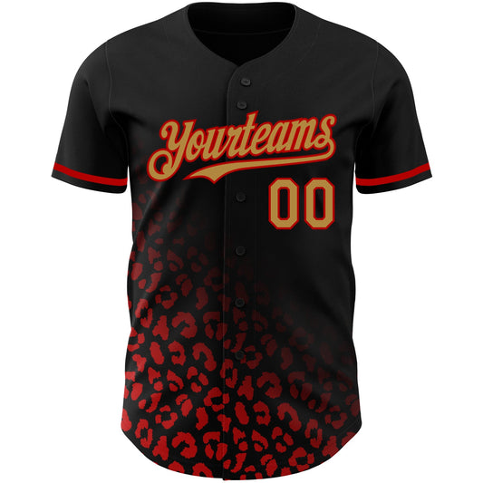 Custom Black Old Gold-Red 3D Pattern Design Leopard Print Fade Fashion Authentic Baseball Jersey - Sky-Custom
