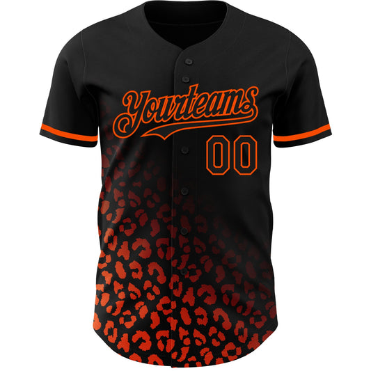 Custom Black Orange 3D Pattern Design Leopard Print Fade Fashion Authentic Baseball Jersey - Sky-Custom
