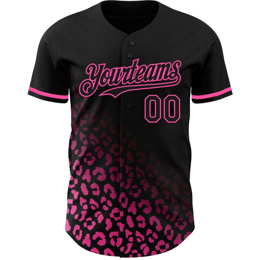 Custom Black Pink 3D Pattern Design Leopard Print Fade Fashion Authentic Baseball Jersey - Sky-Custom
