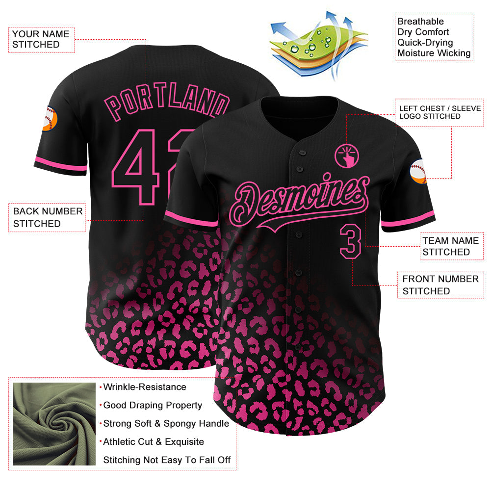 Custom Black Pink 3D Pattern Design Leopard Print Fade Fashion Authentic Baseball Jersey - Sky-Custom