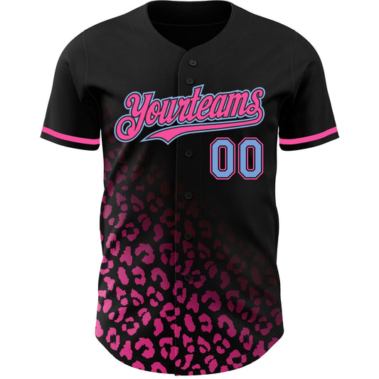 Custom Black Light Blue-Pink 3D Pattern Design Leopard Print Fade Fashion Authentic Baseball Jersey - Sky-Custom