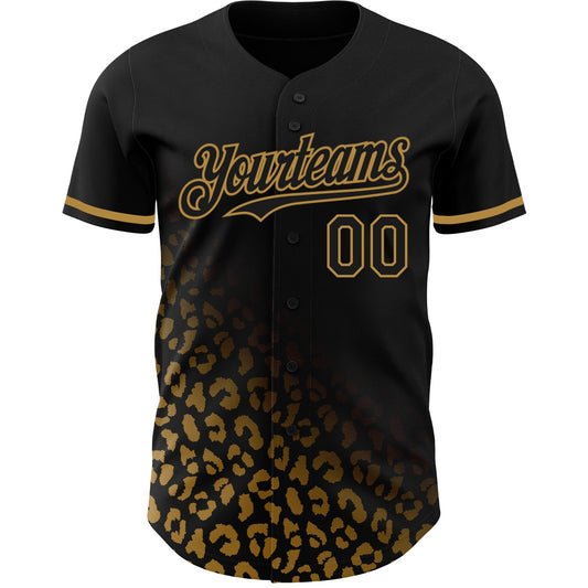 Custom Black Old Gold 3D Pattern Design Leopard Print Fade Fashion Authentic Baseball Jersey - Sky-Custom