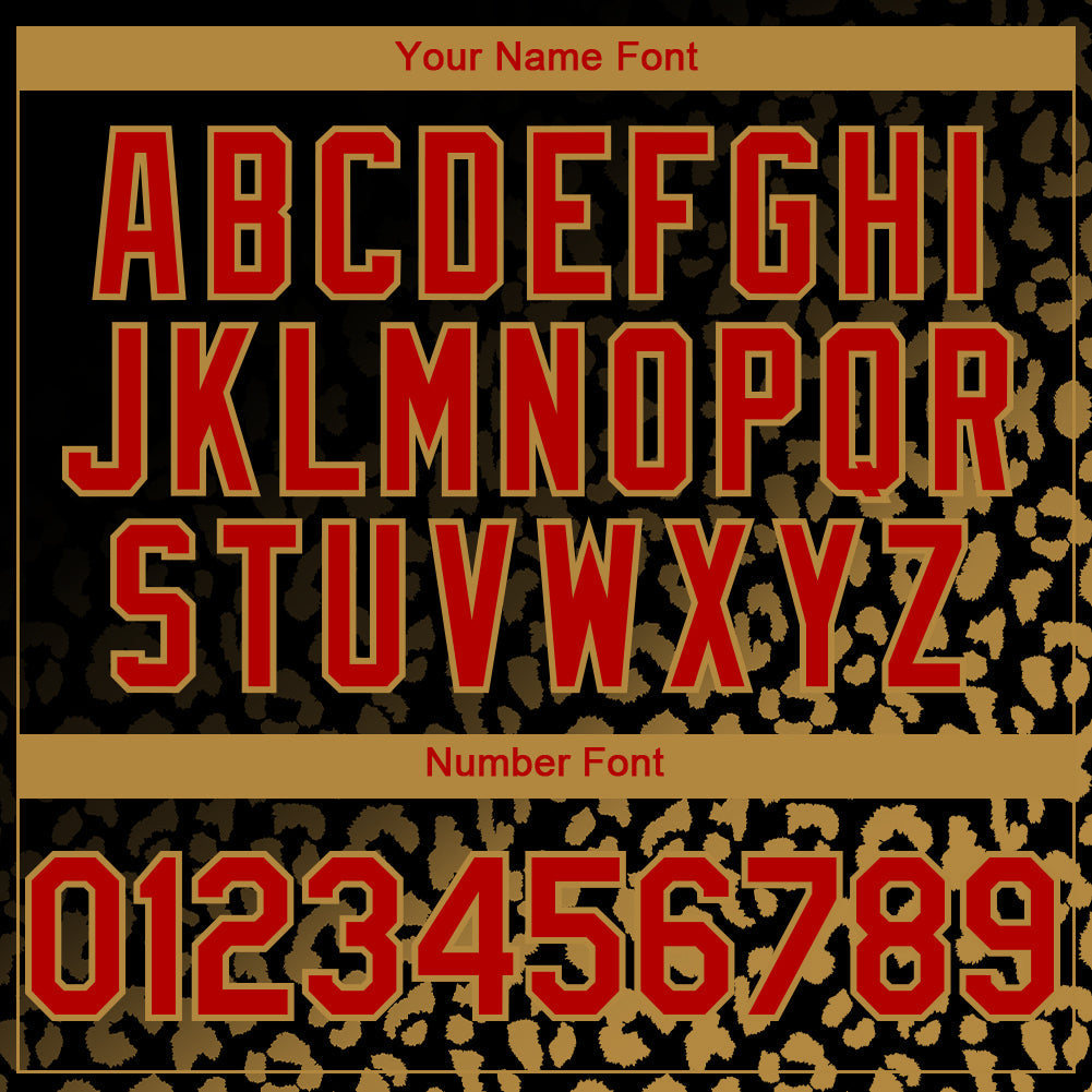 Custom Black Red-Old Gold 3D Pattern Design Leopard Print Fade Fashion Authentic Baseball Jersey - Sky-Custom