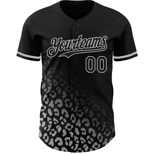 Custom Black Gray 3D Pattern Design Leopard Print Fade Fashion Authentic Baseball Jersey - Sky-Custom