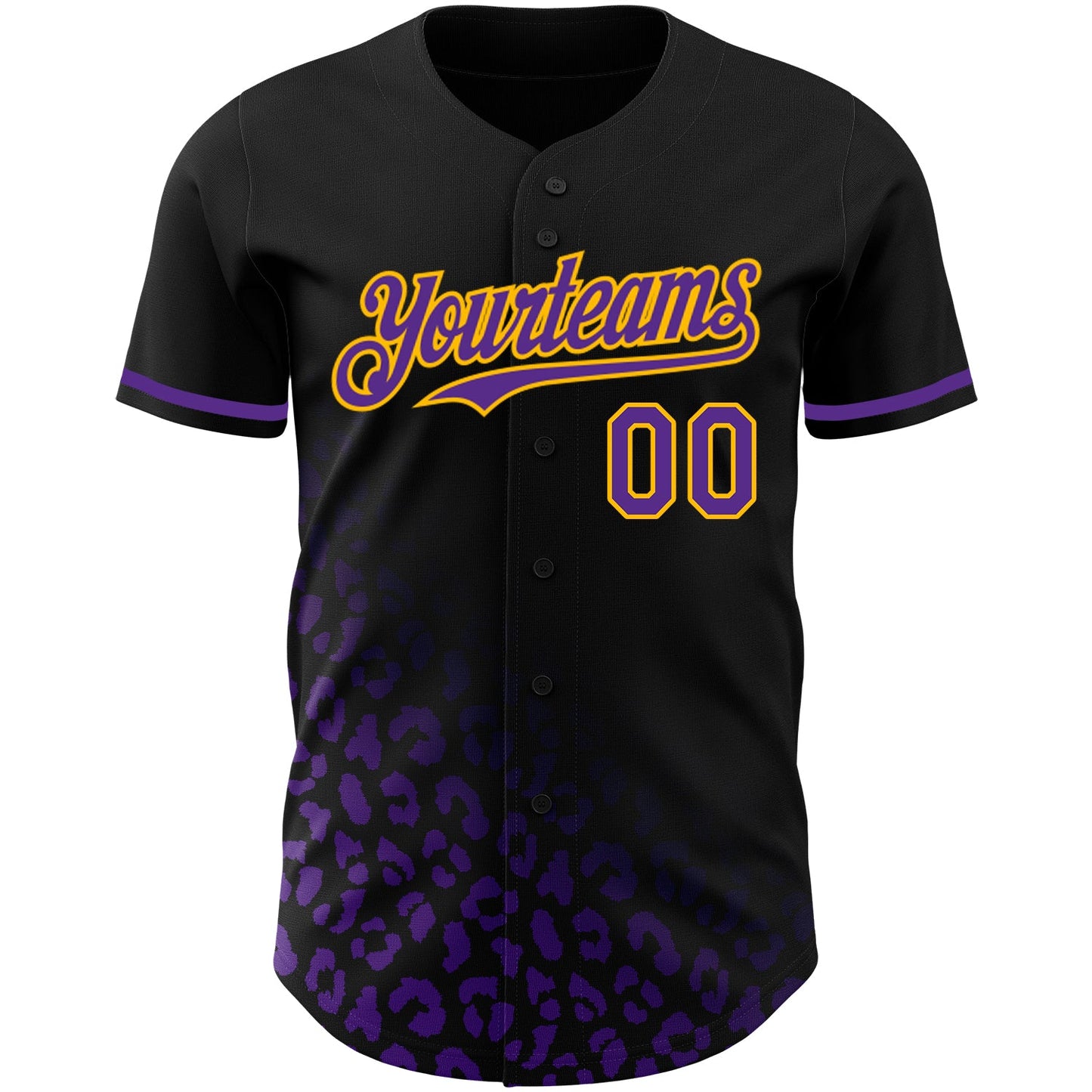 Custom Black Purple-Gold 3D Pattern Design Leopard Print Fade Fashion Authentic Baseball Jersey - Sky-Custom