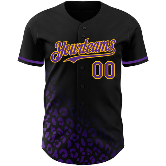 Custom Black Purple-Gold 3D Pattern Design Leopard Print Fade Fashion Authentic Baseball Jersey - Sky-Custom