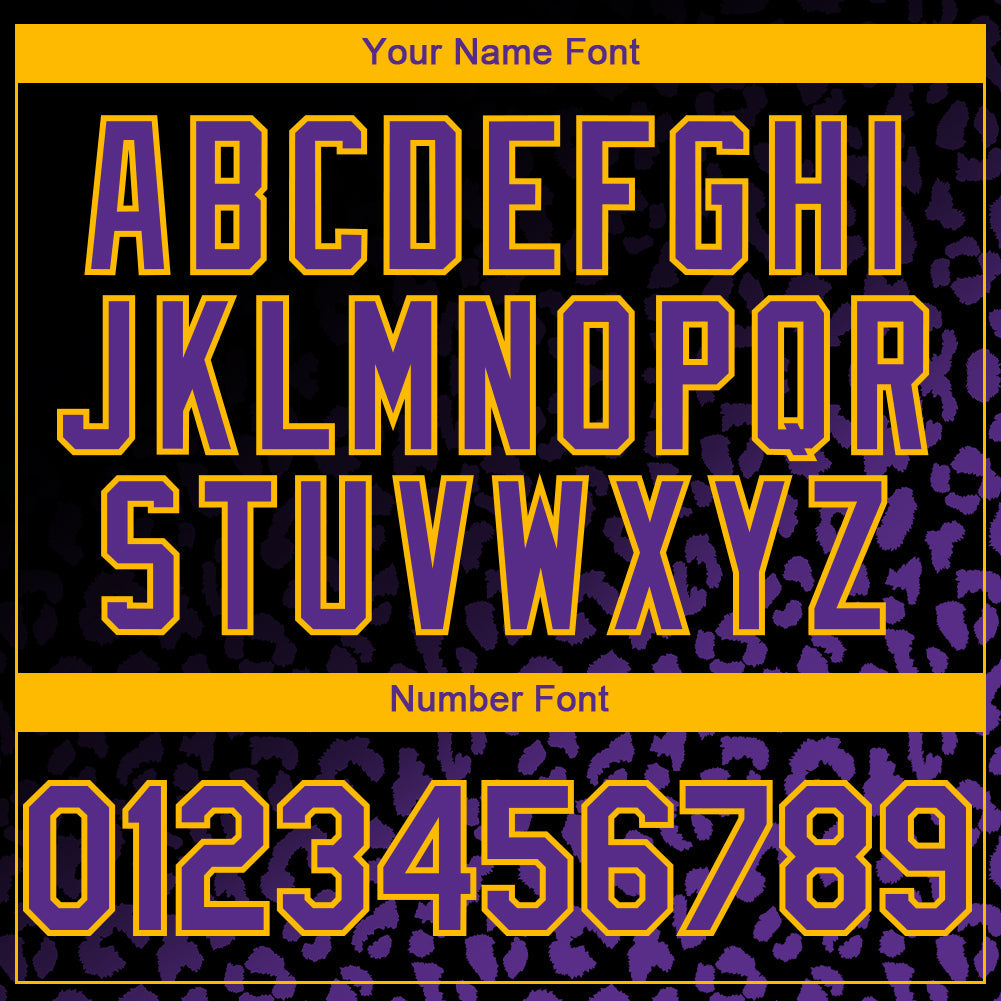 Custom Black Purple-Gold 3D Pattern Design Leopard Print Fade Fashion Authentic Baseball Jersey - Sky-Custom