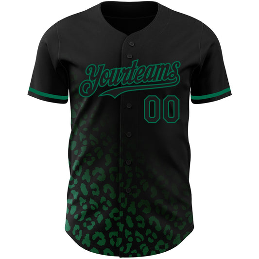 Custom Black Kelly Green 3D Pattern Design Leopard Print Fade Fashion Authentic Baseball Jersey - Sky-Custom