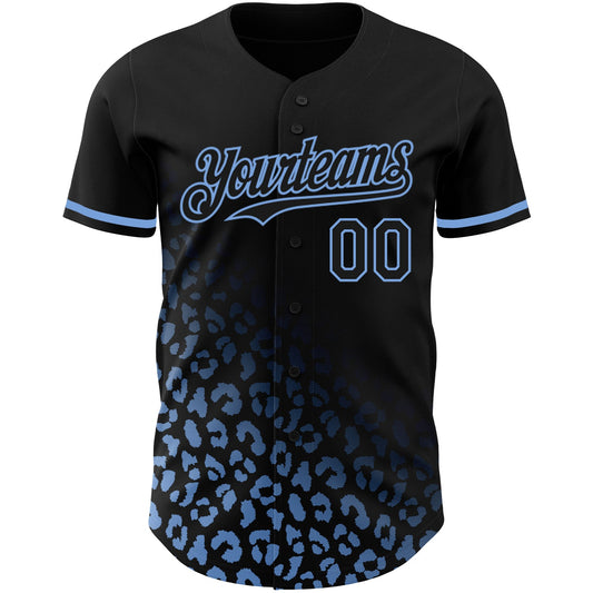 Custom Black Light Blue 3D Pattern Design Leopard Print Fade Fashion Authentic Baseball Jersey - Sky-Custom
