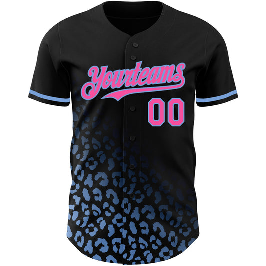 Custom Black Pink-Light Blue 3D Pattern Design Leopard Print Fade Fashion Authentic Baseball Jersey - Sky-Custom
