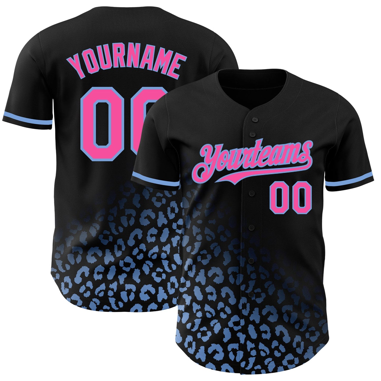Custom Black Pink-Light Blue 3D Pattern Design Leopard Print Fade Fashion Authentic Baseball Jersey - Sky-Custom