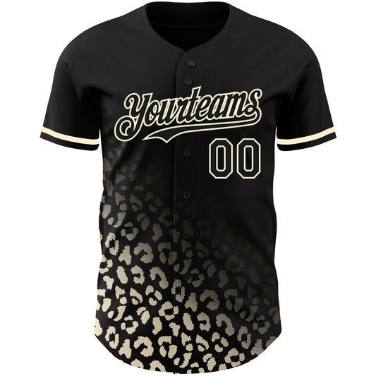 Custom Black Cream 3D Pattern Design Leopard Print Fade Fashion Authentic Baseball Jersey - Sky-Custom