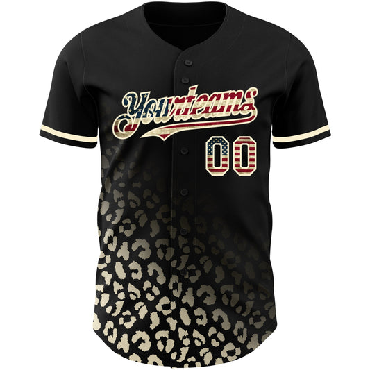 Custom Black Vintage USA Flag-Cream 3D Pattern Design Leopard Print Fade Fashion Authentic Baseball Jersey - Sky-Custom