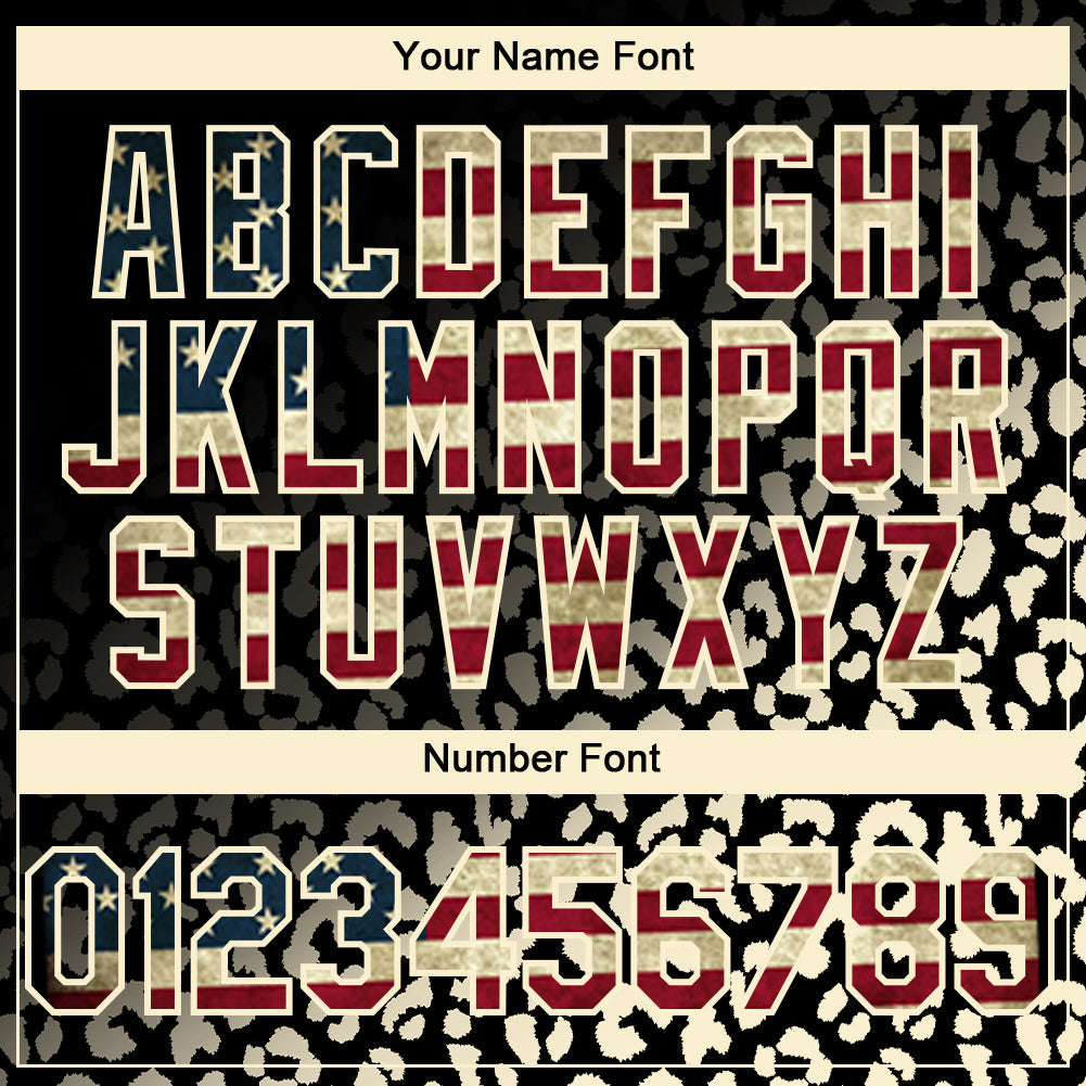 Custom Black Vintage USA Flag-Cream 3D Pattern Design Leopard Print Fade Fashion Authentic Baseball Jersey - Sky-Custom