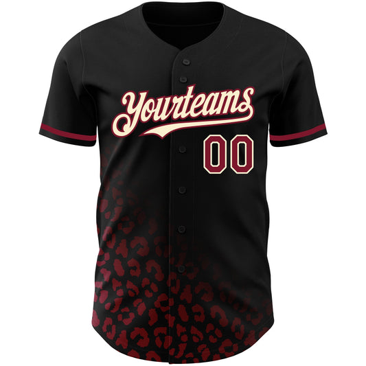 Custom Black Crimson-Cream 3D Pattern Design Leopard Print Fade Fashion Authentic Baseball Jersey - Sky-Custom