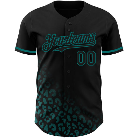 Custom Black Teal 3D Pattern Design Leopard Print Fade Fashion Authentic Baseball Jersey - Sky-Custom