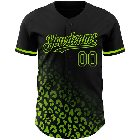 Custom Black Neon Green 3D Pattern Design Leopard Print Fade Fashion Authentic Baseball Jersey - Sky-Custom