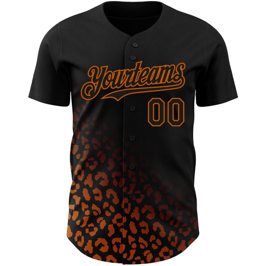 Custom Black Texas Orange 3D Pattern Design Leopard Print Fade Fashion Authentic Baseball Jersey - Sky-Custom