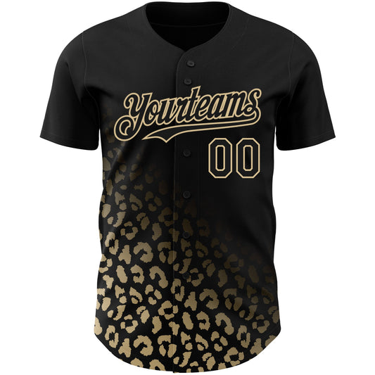 Custom Black Vegas Gold 3D Pattern Design Leopard Print Fade Fashion Authentic Baseball Jersey - Sky-Custom