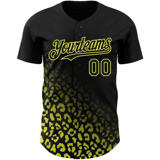 Custom Black Neon Yellow 3D Pattern Design Leopard Print Fade Fashion Authentic Baseball Jersey - Sky-Custom